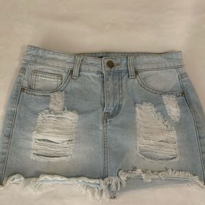 Womens Distressed Denim Mini Skirt Light Wash